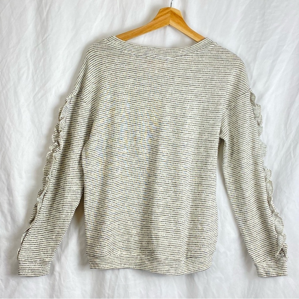 Skies Are Blue Womens Knit Top Stripe Embroidered Ruffle Pullover Shirt Size XS - Picture 2 of 16